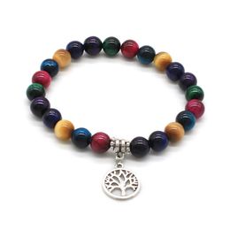 Pulsera de hebra de cuentas de piedra de ojo de tigre de alta calidad con cuentas Brazalete elástico de piedras preciosas de 8 mm con encanto para mujer Joyería Entrega de gota Brac Dhepn