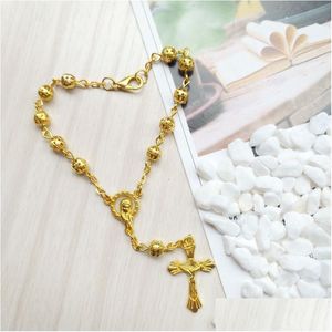 Kralen holle uit metalen kralen rozenkrans armband goud kruisstreng katholieke sieraden geschenken drop levering armbanden dhbry