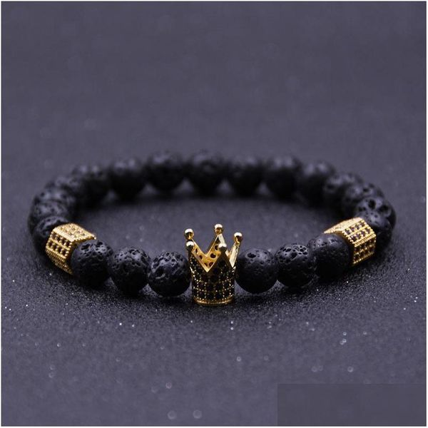 Con cuentas Imperial Crown Stoppers Pulseras Black Lava Stone Natural Beads Pulsera para mujeres Hombres Joyería Pseras Mujer Drop Entrega Dhn3F