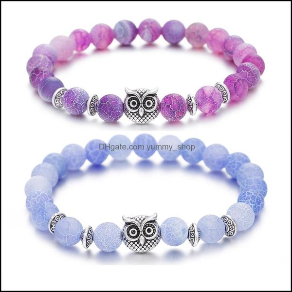 Perlen innerer Frieden Herz Heilung Amethyst Stein Eule Stränge Handarmband 8 mm Energieperlen lila Edelstein Silber für Frauen und Männer Dr Dhpwm