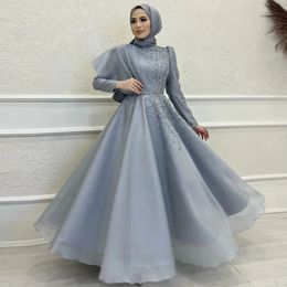 Robe de soirée hijab islamique perlée, col haut, manches longues, en mousseline de soie, longueur cheville, robe pour occasions spéciales, arabe dubaï