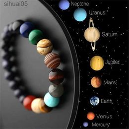 Kralen JD Natuursteen Acht Planeten Kraal Armbanden Mannen Vrouwen Universum Zeven Chakra Bangle Yoga Energie Galaxy Solar Polsband Sieraden YQ240226