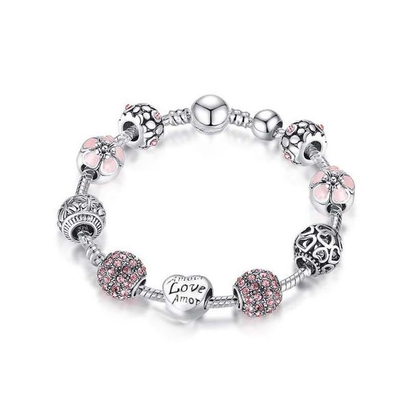 Fourniture de bijoux en perles Bracelet transfrontalier en gros perles de bricolage diamant rose incrusté fille coeur fabricants Wholesa Dhazk