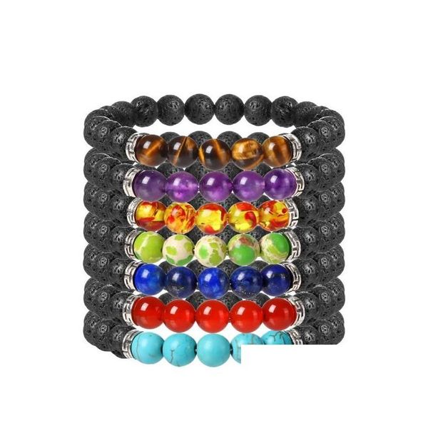 Perles Jln Power Perles Bracelet d'énergie volcanique 8 mm Pierre de lave noire Rock avec des bracelets d'accessoires du Tibet pour hommes Bijoux Drop Deliver Dhx1S