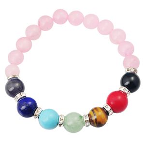 Câles Joya Beda 14SB10378mm Bracelet de perles de quartz rose naturel 7 Chakra Gemone Crystal Healing Reiki Women Jewelry Bangle Drop de Dhf1p