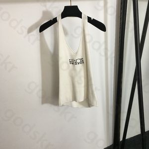 Gilet tricoté à col licou brodé pour femmes, Camisole Sexy en V profond, créateur de mode, hauts tricotés