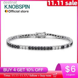 KNOBSPIN con cuentas Negro Blanco Todas las pulseras de tenis de moissanita para mujer Hombre Pulsera original de oro blanco de 18 quilates chapada en plata esterlina s925L231114