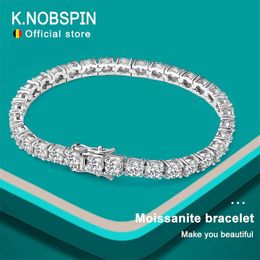 Knobspin perle d Vvs1 Bracelet de tennis Moisanite Original S925 Siltling Silver plaqué 18k Or blanc avec des bracelets GRA pour les femmes 240423