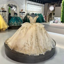 Robe de princesse Quinceanera en dentelle perlée, épaules dénudées, avec Appliques en dentelle perlée, tenue de fête d'anniversaire, 16 robes, 322