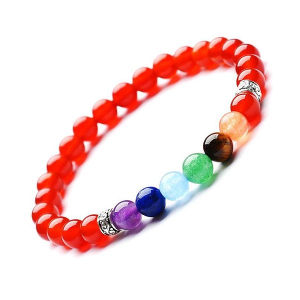 Damas de cuentas de 6 mm Amethyst Lava Rock 7 Chakra Women Girl Bead Strands Energy Healing Bracelets Stretch Stone Natural Stone Pulsera Dro Dhi7s