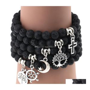 Kralen lava rock kralen armbanden roerboom kruis veer ster charme zwarte natuursteen stretch armband voor vrouwen mannen mode cra dhye0