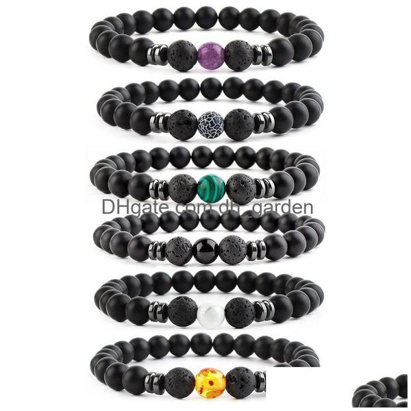 Huile de roche de lave perlée par diffuseur perles brins bracelet Yofa Chakra bracelets bracelet manchette femmes hommes bijoux de mode Will et Sandy Dhzpp