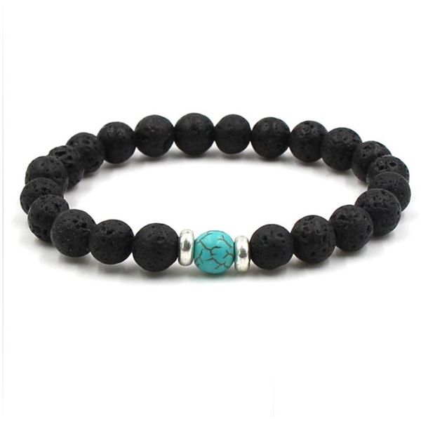 Bracelets de perles de pierre de lave perlées diffuseur d'huile essentielle noire naturelle Bracelet élastique roche volcanique perles cordes à main Yoga Chakra Dhakd