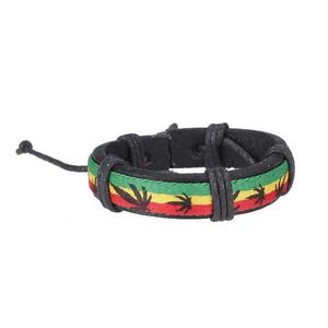 Kralen lederen armband polsband Jamaica reggae hiphop -stijl bladeren 240423