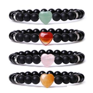 Beaded Lover Colorf Heart Stone 8Mm Black Beads Bracelet RVS Spacer Paar Vriendschap Sieraden Geschenken Boeddha Strand Drop Lever Dhrye