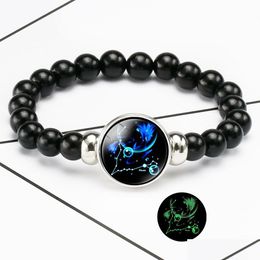 Perles lumineuses 12 bracelets de signe du zodiaque pour femmes hommes brillent dans le charme de la constellation sombre chaînes de perles de mode bijoux d'anniversaire BK Dhxgv