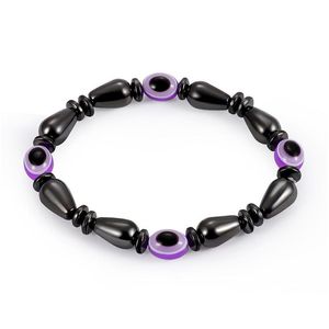 Perlé Énergie Magnétique Mauvais Œil Couple Brins Bracelet Pour Hommes Femmes Puissance Saine Noir Gallstone Chaînes Bracelet Bijoux Drop Deliv Dhptw