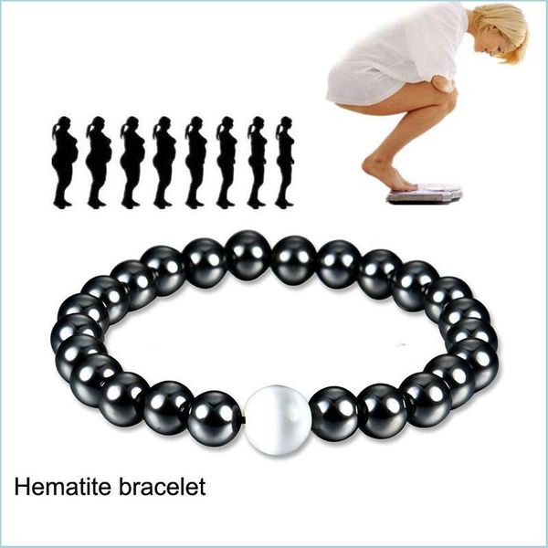 Pulsera de hematita magnética con cuentas Punto de piedra blanca Hebras con cuentas Pulsera Brazalete Brazalete para mujeres Joyería Powerfashion Drop de DH9GD