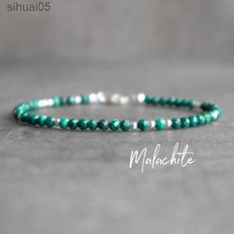 Pulsera de malaquita con cuentas Pulseras de protección curativas de cristal para mujer Joyería de malaquita Pulsera de piedras preciosas con cuentas verdes ajustable YQ240226