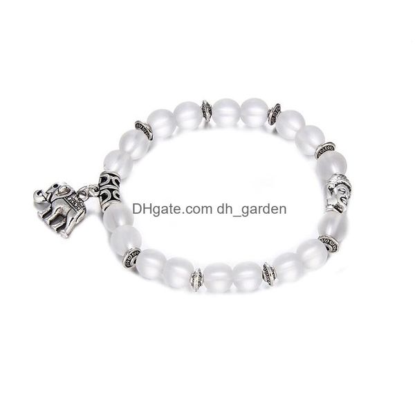 Con cuentas mate transparente cuentas de piedra natural pulsera para mujeres hombres elástico cabeza de buda elefante encanto joyería hecha a mano regalo gota deli dhdqu