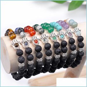 Hombres con cuentas Pulseras de cuentas Lava Howlite Piedra Estiramiento Mano de Fátima Hamsa Charm Bracelet Mala Evil Eye Drop Delivery Jewelry Dh1Cm