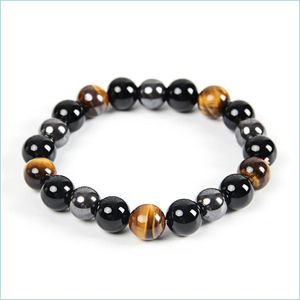 Bracelet Bracelet Bracelet Bracelets en pierre naturelle pour femmes 10 mm Tiger Eye Hematite Black Obsidian Drop Livrot 2022 Jewelry DHCLH