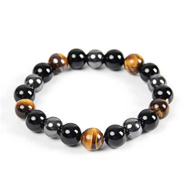 Bracelet en perles pour hommes et femmes, en pierre naturelle, 10mm, œil de tigre, hématite, obsidienne noire, livraison directe, bijoux Dhgarden Dhjf1