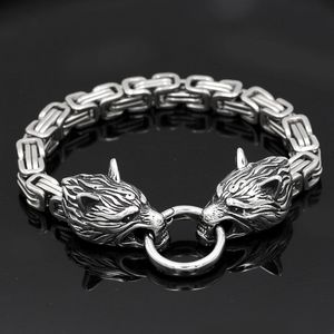 Bracelet tête de loup Viking en acier inoxydable perlé pour hommes en forme de dos empereur personnalité bijoux cadeau 230422