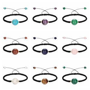 Perlé Hommes Femmes Brins Tissés À La Main Perlé Chanceux Chinois Noeud Réglable Corde Bracelets Pierre Naturelle Onyx Noir Boule Perles Tresse Han Dh2Hb