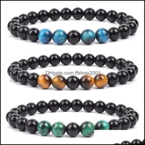 Kralen mannen vrouwen verschillende natuursteen tijgers oogstreng armbanden helder zwarte obsidan onyx kralen armbandbakkels whoelsale druppel d dhtqq