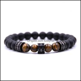 Perles Hommes Et Femmes 8Mm Noir Mat Agate Sier Microinlaid Cylindrique Spacer Bracelet Pierre Naturelle Yoga Drop Delivery Bijoux Br Dhlx0