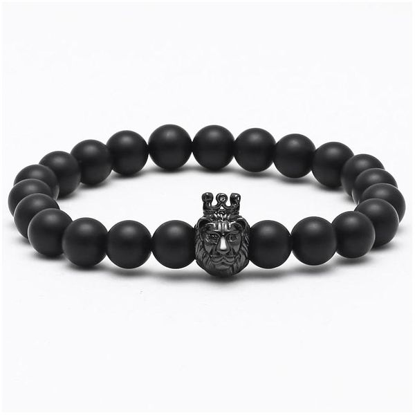 Bracelet perlé pour hommes Bracelet bouddha marque pierre naturelle perle or tête de Lion couronne roi charmes bijoux de noël goutte D Dhmzw