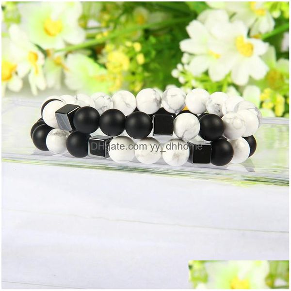 Perles Hommes Bijoux En Gros 10 Pcs / Lot 8 Mm Qualité Mat Agate Blanc Howlite Marbre Pierre Carré Perlé Bracelets Pour Hommes Drop Deliv Dhetj