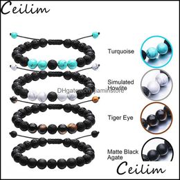 Kralen heren vulkanische lava armbanden verstelbare natuursteen kralen matte onyx turquoises gevlochten armband armband haling nce yoga d osskg