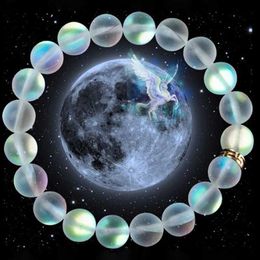 Bracelets en pierre de lune en cristal de verre de sirène perlée multicolore mat brillant pierre bracelet à breloques en perles bracelet fait à la main cadeaux bijoux YQ240226