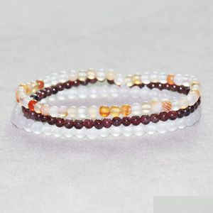 Perlé Mg0050 4 mm Mini bracelet de pierres précieuses ensemble agate rose grenat de qualité nouveau design femmes yoga mala bijoux livraison directe soutien-gorge Dhgarden Dhxjo