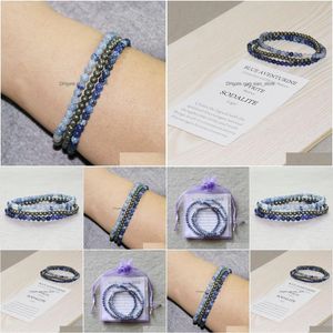 Bracelet d'énergie de pyrite naturelle de perle Sodalite Blue Aventurine Mala Bellies Bijoux 4 mm Mini Gemstone Set Drop Livracle Bracele DHACW