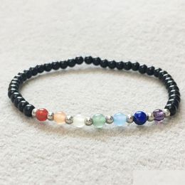 Perlé mg0071 en gros 7 chakra 4 mm mini bracelet de pierre gemme femme Black Tourmaline yoga mala énergie nce bijoux gouttes