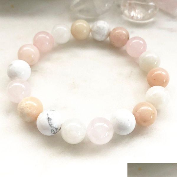 Con cuentas MG0867 10 mm Una piedra lunar de grado y pulsera de piedra solar para mujer Cuarzo rosa Howlite Hearling Yoga Mala Drop Entrega Joya Dhgarden Dhsjn