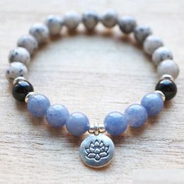 Beaded Mg1325 Nieuw Design Dames Zwarte Obsidiaan Mala Armband Natuurlijke Brazilië Blauwe Aventurijn Energie Beste Yogi Cadeau voor haar Dr. Dhgarden Dhgw5