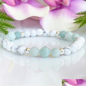 Bracelet en perles d'amazonite et de howlite pour femmes, diffuseur d'huile essentielle, cristaux de guérison pour l'anxiété et le calme, Mg1510, Dhgarden Dh7As