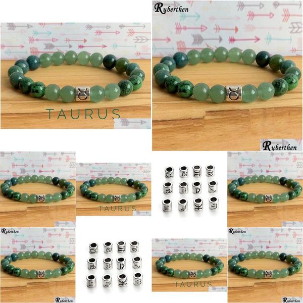 Perlé Mg1589 Strand Taureau Zodiaque Poignet Mala Naturel Vert Aventurine Bracelet Rubis En Zoisite Et Mousse Agate Yoga Malas Br Dhgarden Dhnzm