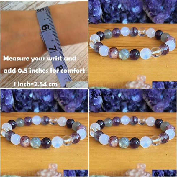 Con cuentas Mg1838 8 mm 3A Grado Super Seven Moonstone Labradorite Pulsera mixta para mujer Piedra preciosa Corona Chakra Muñeca Mala Drop de Dhgarden Dhsgx