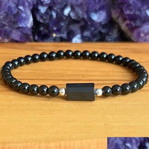 Per perlé MG1935 Design Shungite russe 4 mm Black Tourmaline MALA NATUREL GEMSTLE BRACELET DROP DIVRIR