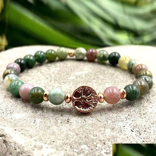 Con cuentas mg2096 6 mm de alta calidad ágata india cuentas de cobre árbol de la vida pulsera de encanto para mujer protección de energía espiritual mala gota del ot2tk