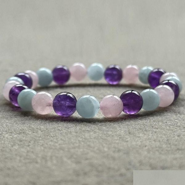 Per perlé MG2107 Amethyst Amethyst Madagascar Rose Quartz Bracelet Gemstone Mixe