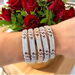 Beaded Micro Pave CZ Miami Kuba Link Rantai Bar Charm Es Keluar Bling Wanita Anak Perempuan Gelang Kualitas Tinggi 230427