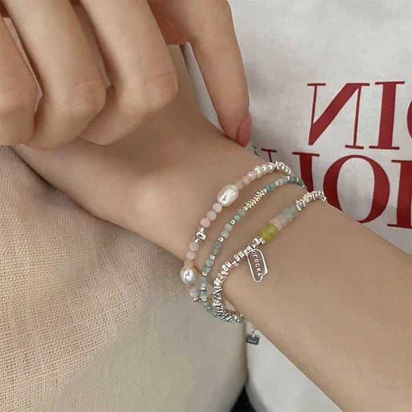 Perle Minar 2023 Summer Crystal Crystal Bracelet Perle Irrégule Bracelet Femmes Silver Coin Elastic Charme