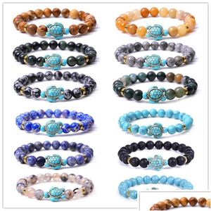 Beaded Mix Summer Style Tortoise Charms Strand Armbanden Classic 8Mm Colorf Stone Elastic Friendship Bracelet Beach For Women Men Dr Dhtof