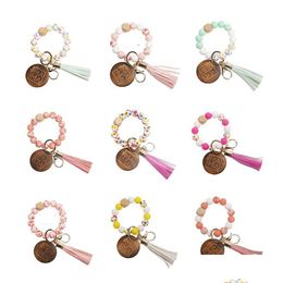 Geschenk van kralen Moederdag Sile armband Keychain met Mama Chip Leather Tassel Keyring Key Chains Drop Delivery Sieraden Armbanden Dht0i